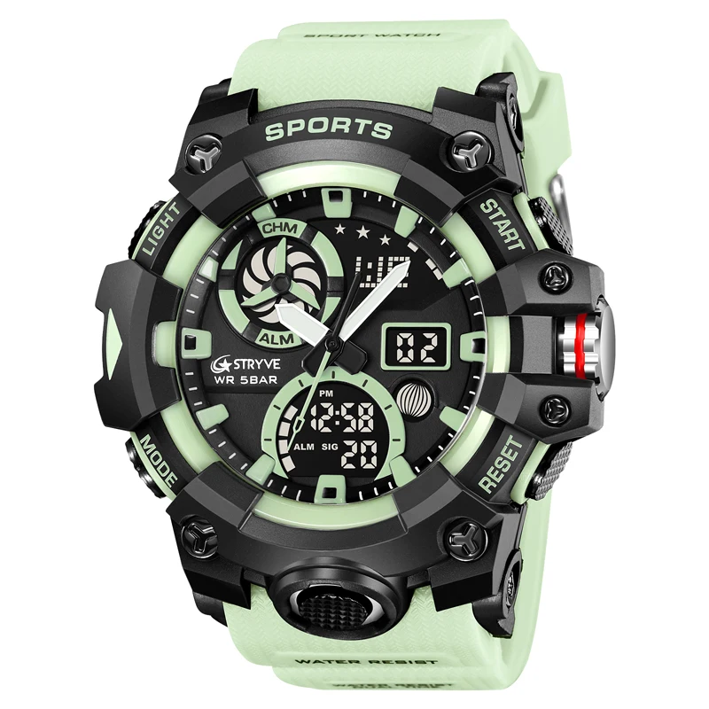 STRYVE Top Brand Electronic Watch For Men Outdoor Sports Waterproof Dual Time Display Quartz Wristwatches Rubber reloj hombre 5