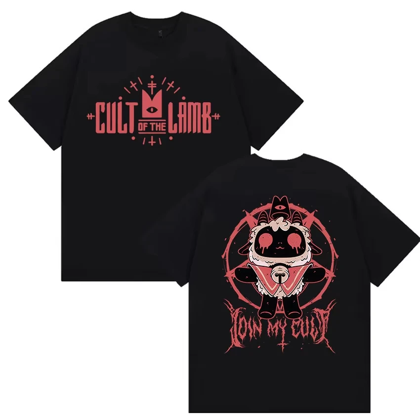 Lustiges T-Shirt mit Grafikdruck „Cult of The Lamb Game“ für Männer und Frauen, High-Street-Mode, locker geschnitten, lässig, übergroß, Baumwolle, Sommer, neues T-Shirt