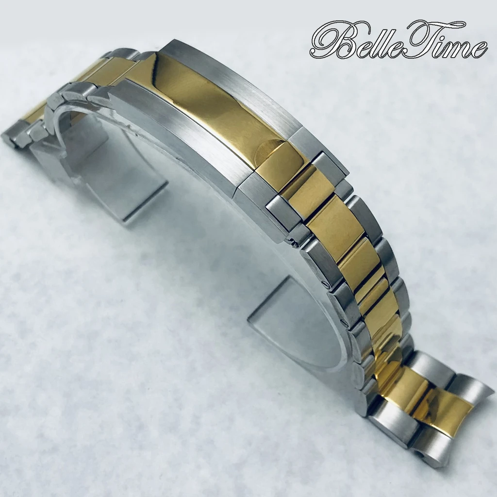 Premium 904L Stainless Steel Brushed & Polished Strap with Glide Lock Clasp, 20mm Width