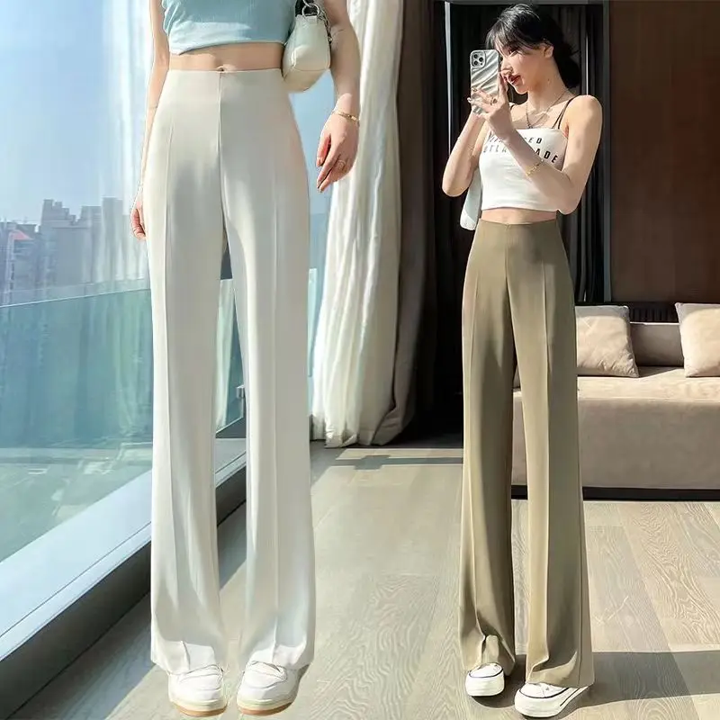 White Small Size Suit Pants Women's Spring Summer 2023 High Waist Narrow Version Zipper Waist Straight Leg Wide Leg Pants Drapey