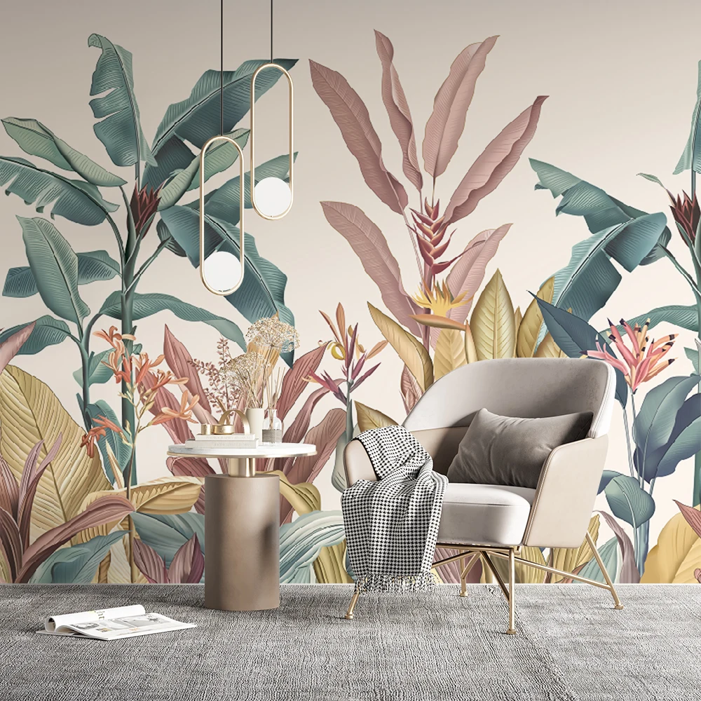 Custom Banana Leaf 3d wallpaper living room Canvas Print Tropical Rain Forest Plant Background 3d Wall Paper Mural Home Decor 3D custom 3d wallpaper mural tropical rain forest flamingo bedroom background wall