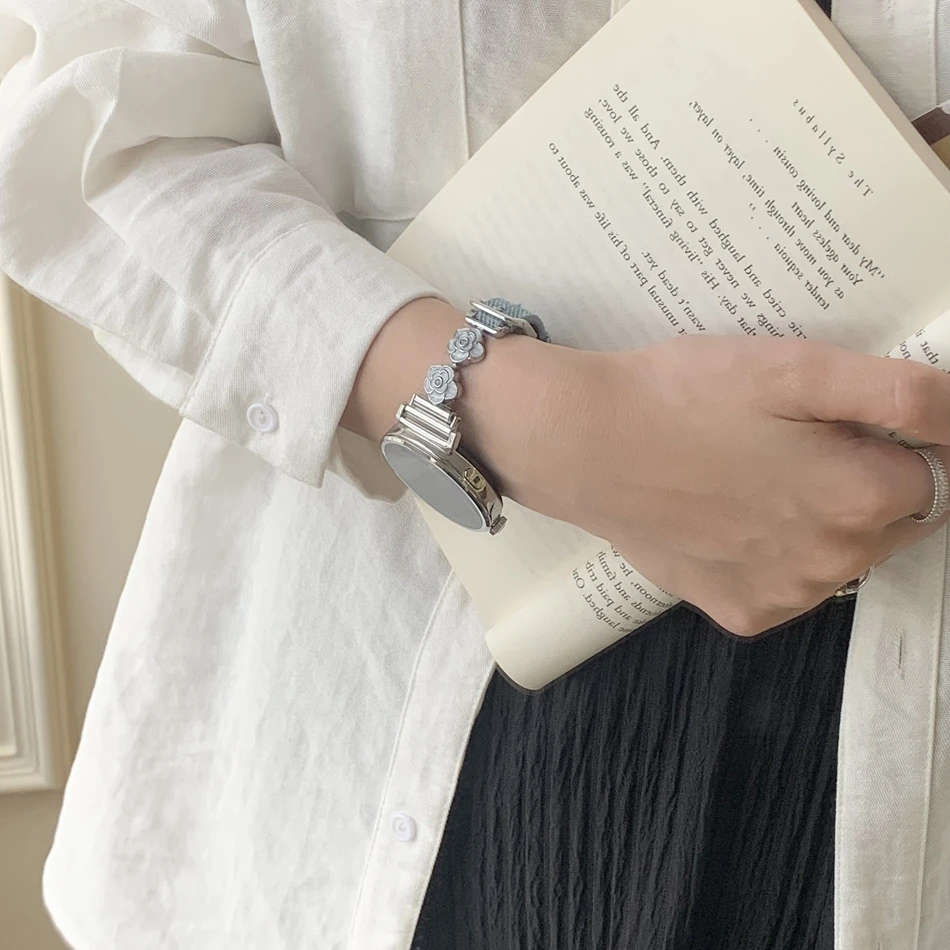 Camellia Metal Leather Strap Watch Band - Elegant and Versatile Design