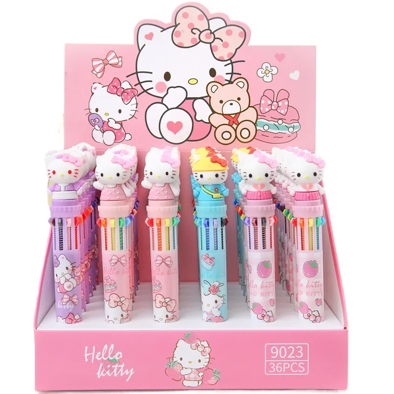 18/36pcs Ballpoint Pen Sanrio Hello Kitty 10-color Cartoon Press Writing 0.7mm School Supplies Stationery Students