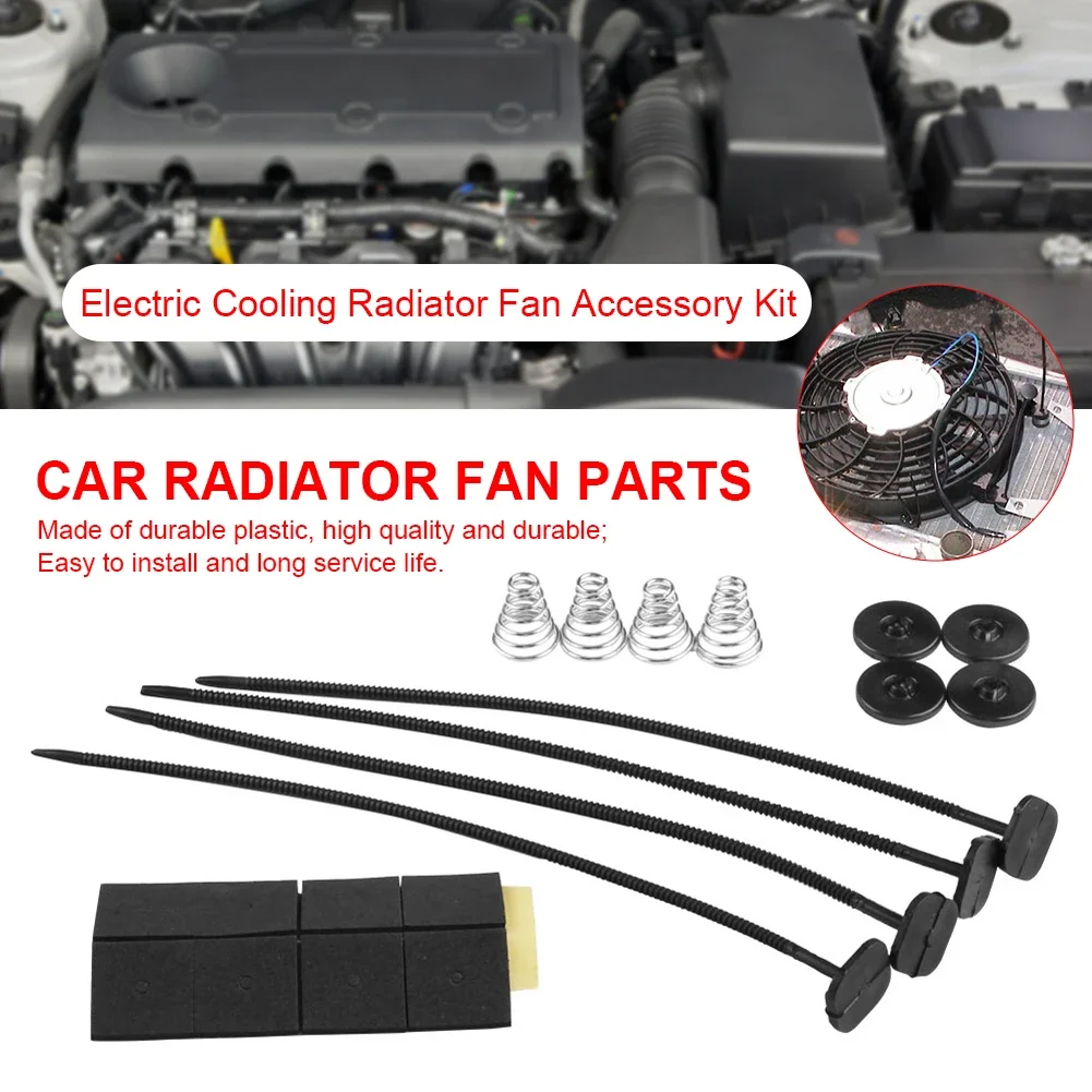 Electric Radiator Fan Installation Kit 4 Mounting Feet Universal Car Electric Cooling Fan Mount Kit 4 Cable Ties 4 Springs