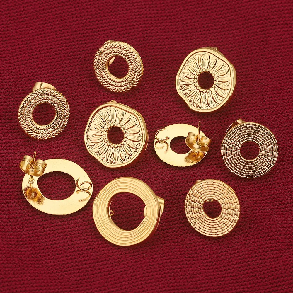 6pcs/lot Gold Stainless Steel Circle Ring Hollow Earring Making
