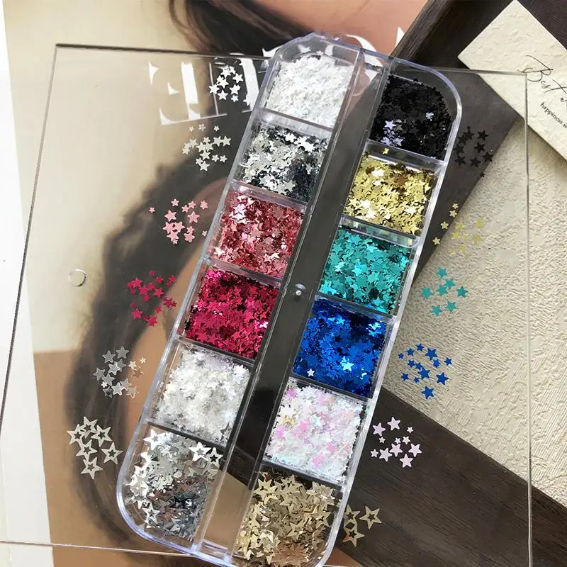 스타 스팽글 혼합 다섯개 별 모양 웨이브 포인트 화려한 레이저 네일 글리터 네일 아트 참 장식 DIY 매니큐어 액세서리