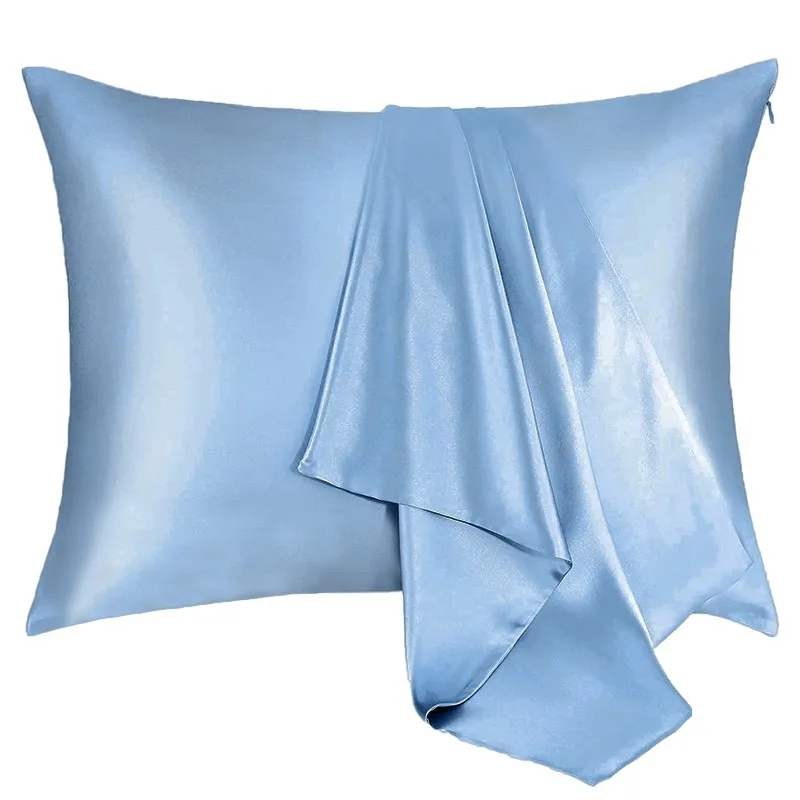 thumbnail image 1 of Funda de almohada de seda simulada para cabello y piel, suave, transpirable, suave y cómoda. Ambas fundas de almohada de seda helada con cremallera oculta., 1 of 5