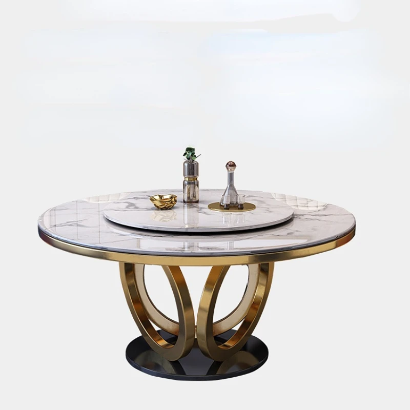 

Light Luxury Stone Plate Dining Tables and Chairs Set Modern Minimalist Marble round Small Apartment with Turntable
