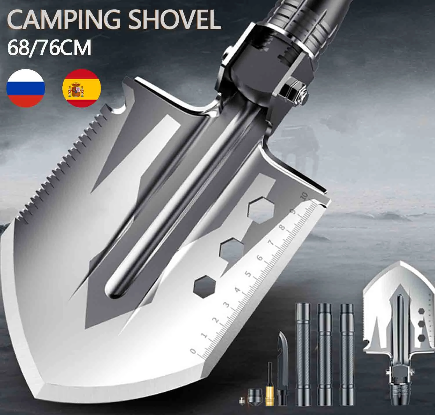 Camping Shovel Folding Multifunctional Shovels 67cm 76cm Outdoor