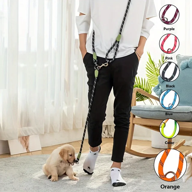 Reflective Pet Dog Nylon Leash Hands-Free Freedom for Hiking Walking Running Adjust Crossbody Bungee Leash with Shock Absorption 4