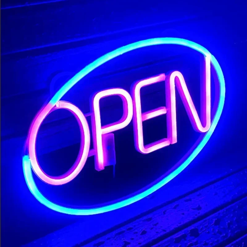 

OPEN Lamp Booth Advertising Light Box Charging Light Emitting Shop In Business Decorative Boards Glass Door Neon Decoration