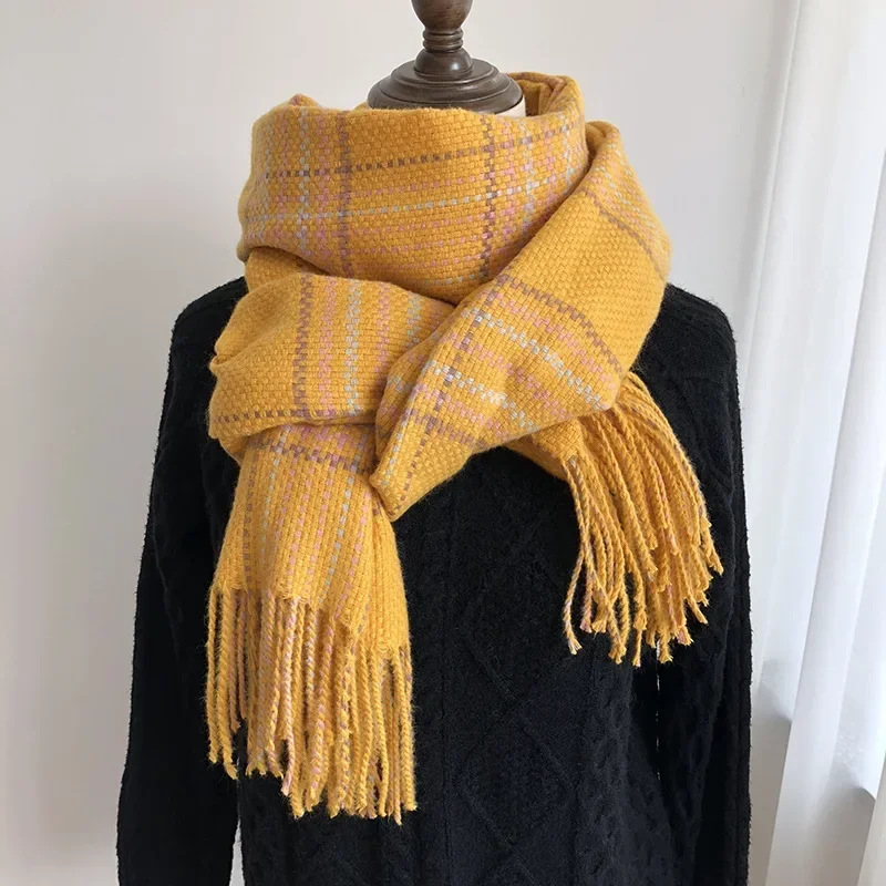 

New Style Pashmina Plaid Women's Scarf Thickened Warm Tassel Shawl Neck Scarf In Autumn and Winter Tassel Shawl Plaid Scarf