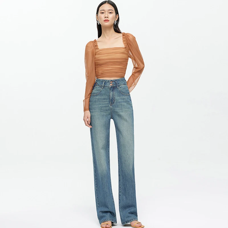 

Jeans for women 2023 autumn winter new high waist warm straight leg casual pants women retro baggy plush thicken wide leg pants