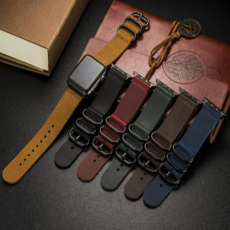 Premium Leather Strap For Apple Watch Ultra 49mm 8 7 45mm 41mm Three Ring Buckle Wristband iWatch 6 5 4 3 SE 44mm 42mm 40mm Band