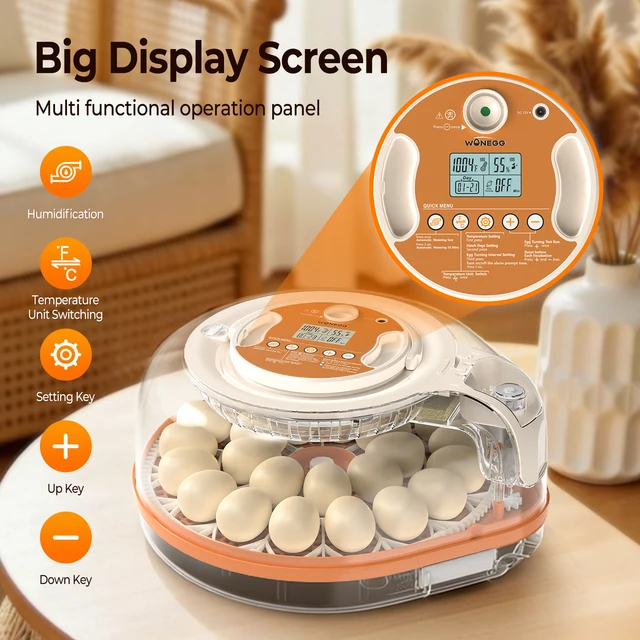 26 Egg Incubator with Automatic Turning, Temperature and Humidity Control, LED Egg Candler, and Auto Water Addition, for Hatchin
