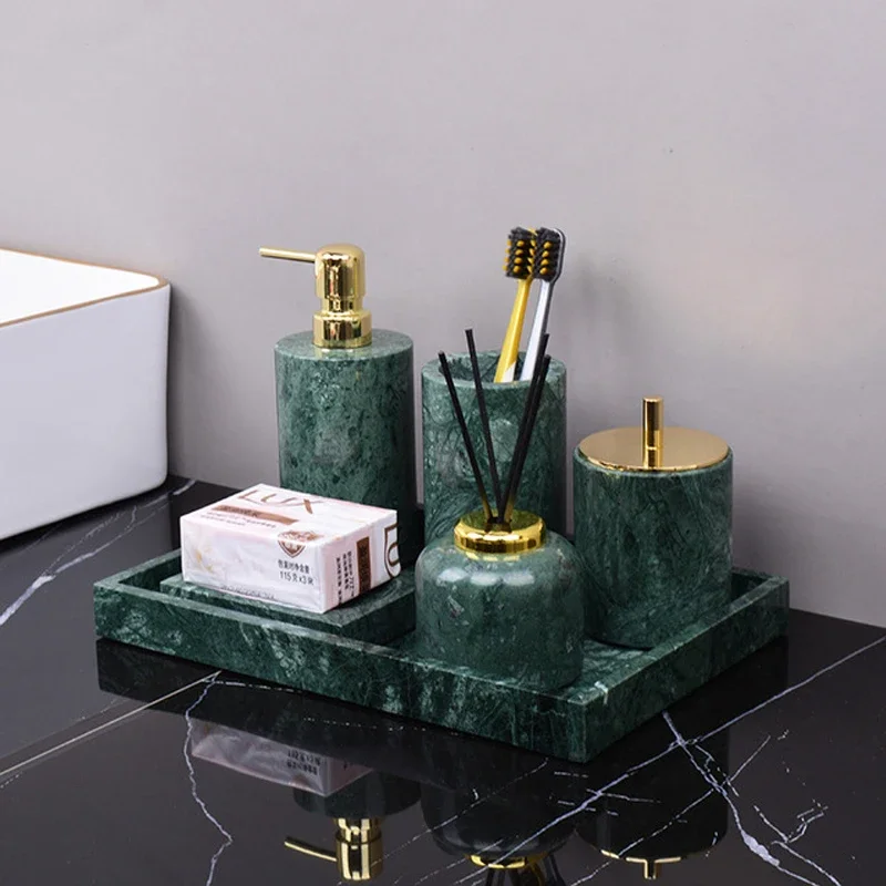 Natural Marble Bathroom Set Nordic Tray Toothbrush Holder Soap Dispenser Kit