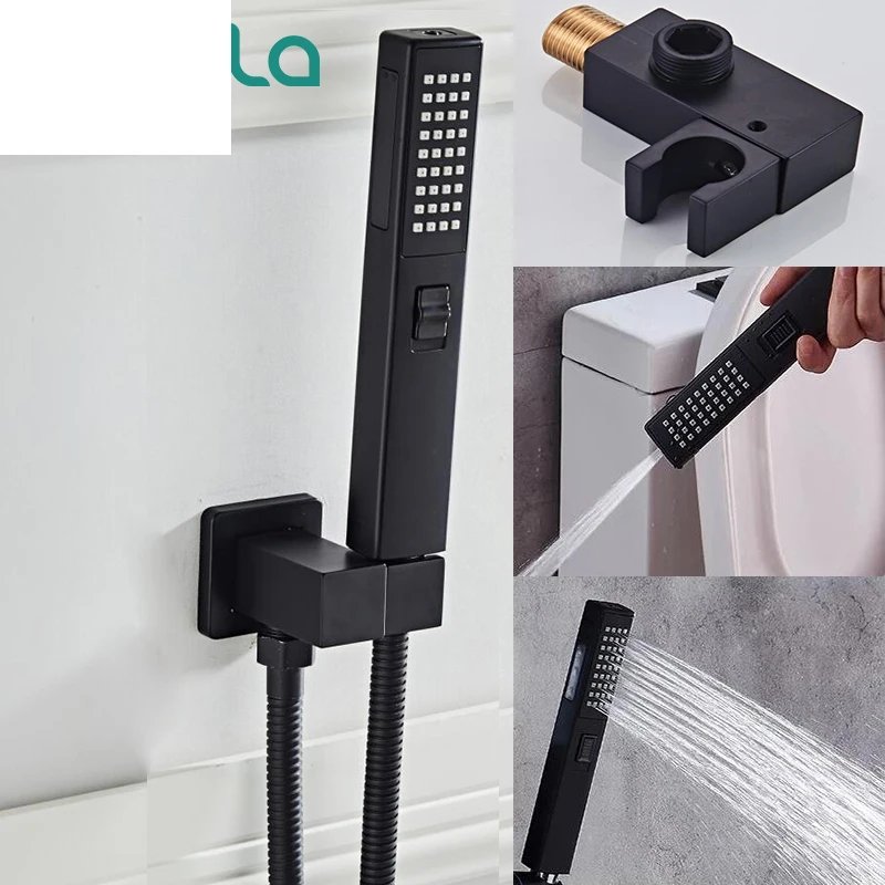 Bathroom Accessories Black Wall Brass Shower Mounting Brackets Black Shower&Spray 2 Function Handheld Sprinkler Balck 150CM Hose