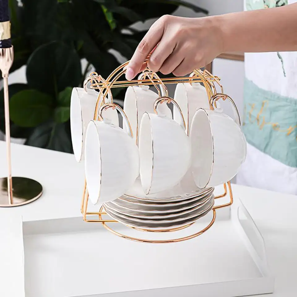 ティーポット コーヒーカップ＆ソーサー ラック ティータイム ティーセット 花柄 モダンテイスト ゴールド ホワイト ブルー 売れ筋ランキング: ティーポット＆カップセット の中で