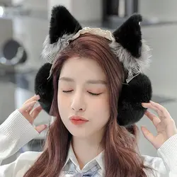 Fur Ear Cover Cat Ear Muffs Winter Cute Ear Warmer Earmuffs Soft Plush Earmuffs Lovely Women Girl Fleece Ear Warmer