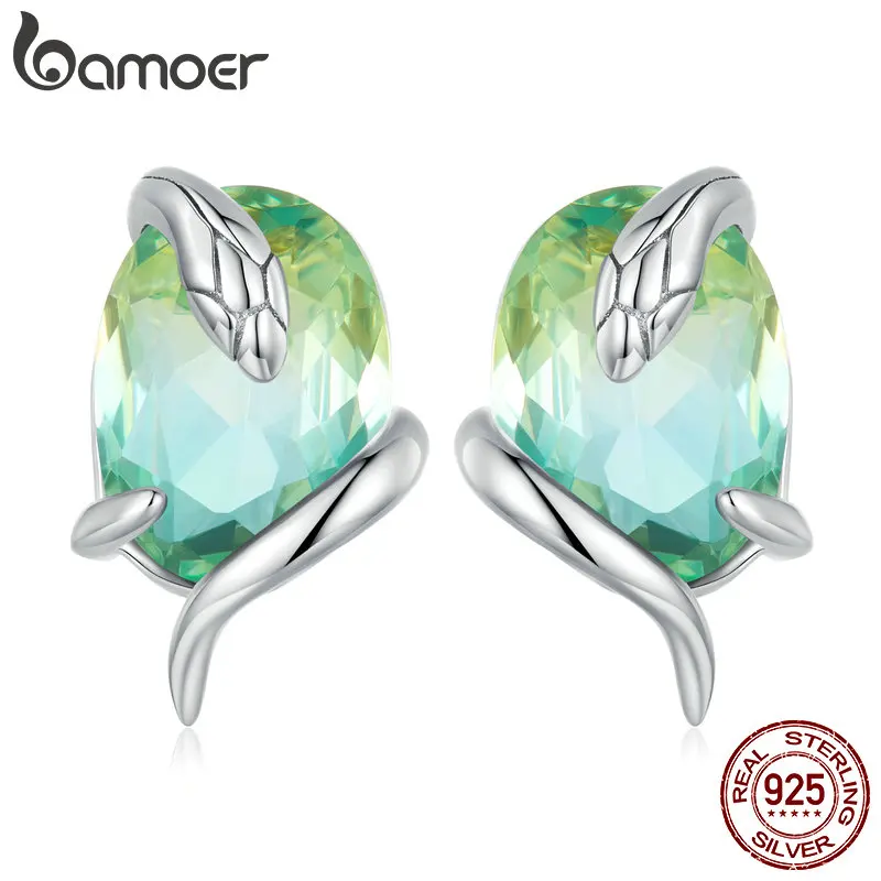 

BAMOER 925 пробы серебряные винтажные зеленые Стразы длинные серьги-гвоздики с платиновым покрытием BSE731