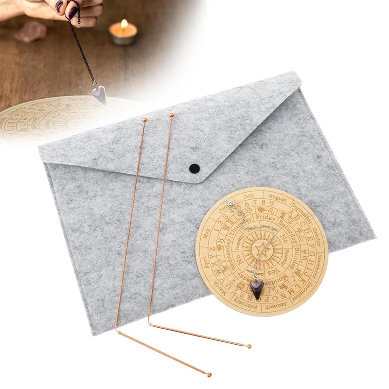 Pendulum Board Mat Kit Portable Divination Kit Pendulum Mat Copper Dowsing Rods & Divining Board Divining