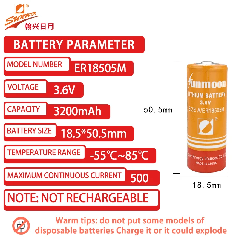 5 Pezzi Batteria Litio ER18505 3.6V 4000mAh – Non Ricaricabile, Taglia A