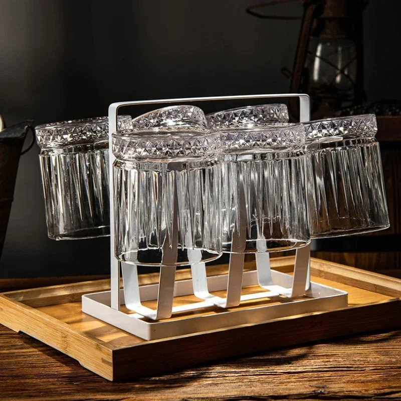Glass Drinkware 230ml/370ml/460ml Whiskey Cup Vertical Striped Transparent Glass Wine Cup Bar Cups Water Bottle Cups