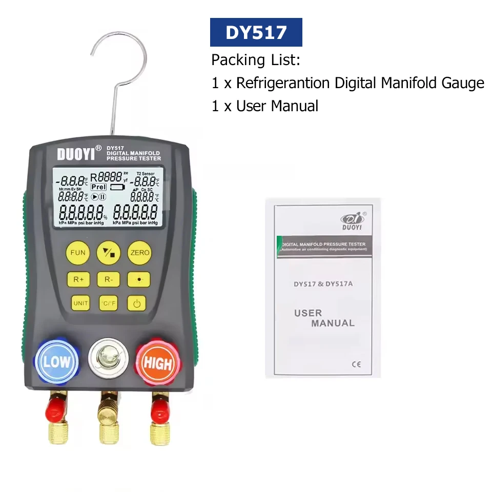 DY517 Digital Refrigeration Pressure Gauge Air Conditioning Temperature Detector