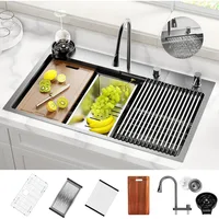 33in Waterfall Kitchen Sink with Faucet Single Bowl Drop in Sinks, 16 Gauge Stainless Steel, Kitchen Sink with 7 Accessory 1