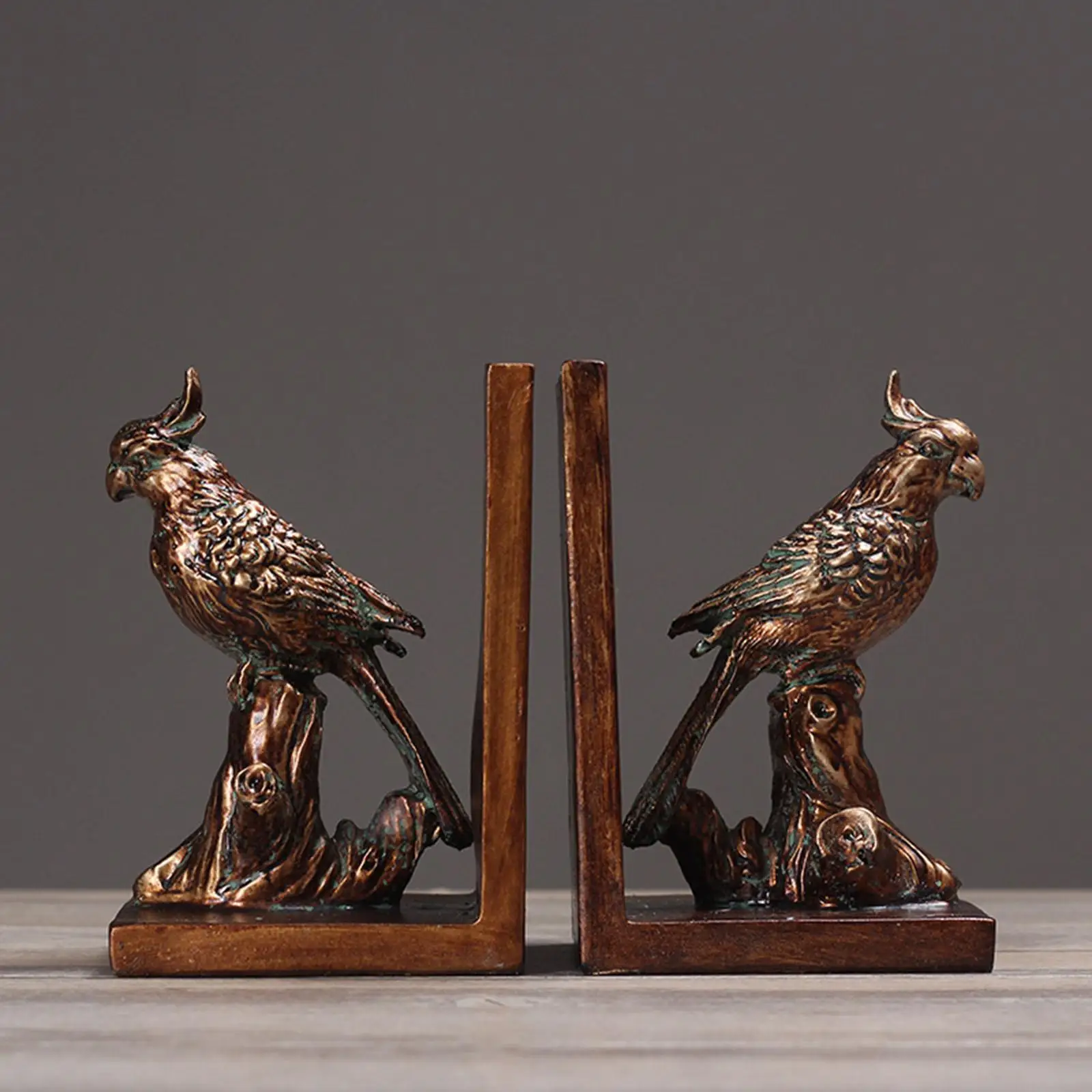 2Pcs Parrot Bookends Book Holders Bookshelf Decorations Tabletop Decor Book Stoppers Desktop Ornaments for Living Room Shelf