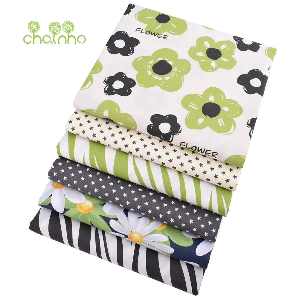 Chainho,Green Floral  Printed Twill Cotton Fabric,Patchwork Cloth,DIY Sewing Quilting Home Textiles Material For Baby Children's