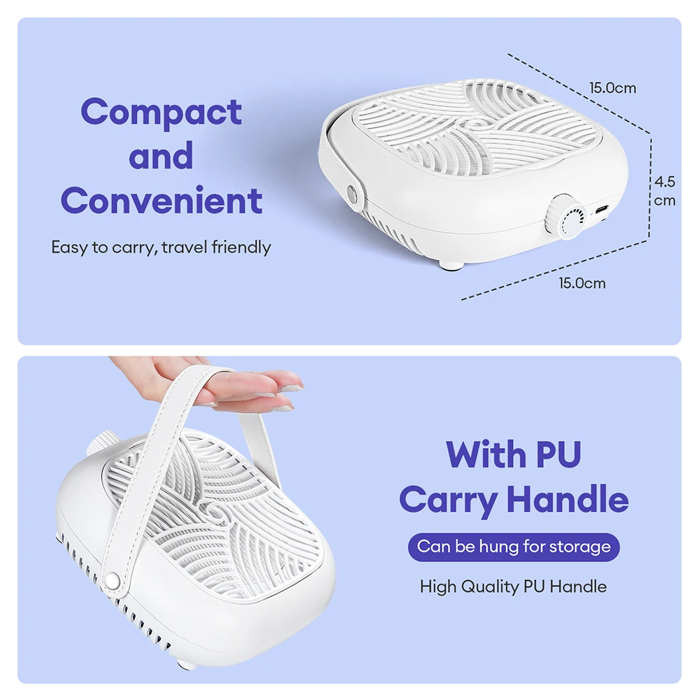 Mini Nail Dust Collector Rechargeable Silent Cordless Vacuum Nail Turbine Brushless Dust Collector 60° Vertical Nail Dust Design