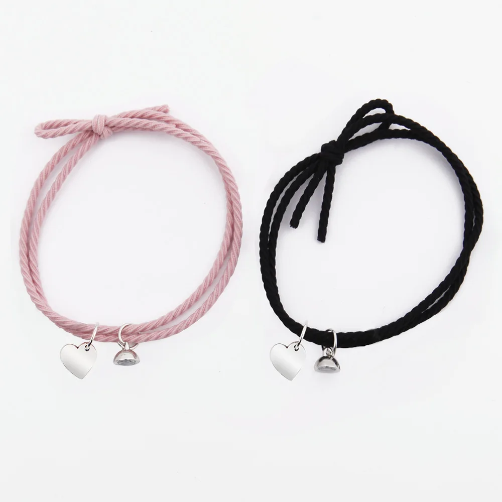 Stainless Steel Bracelet 1Pair Braid Rope Magnet For Lovers Pendant Heart Couple Girls Friendship Jewelry