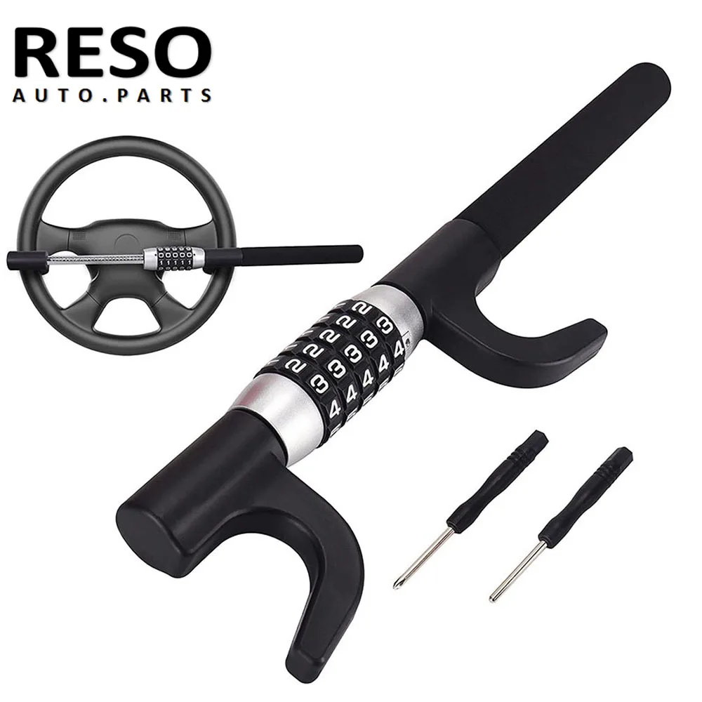 

RESO Universal Car Steering Wheel Lock Anti Theft Security Extendable Device Retractable Keyless Password 5 Coded