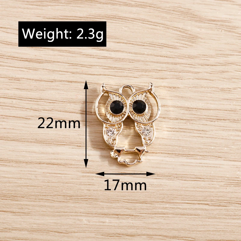 10 Stück Niedliche Kristall-Metall-Anhänger in Form von Herz, Eule, Stern, Schlüssel und Fisch für Schmuckherstellung, Halsketten, Ohrringe, DIY-Bastelbedarf – Detail 3