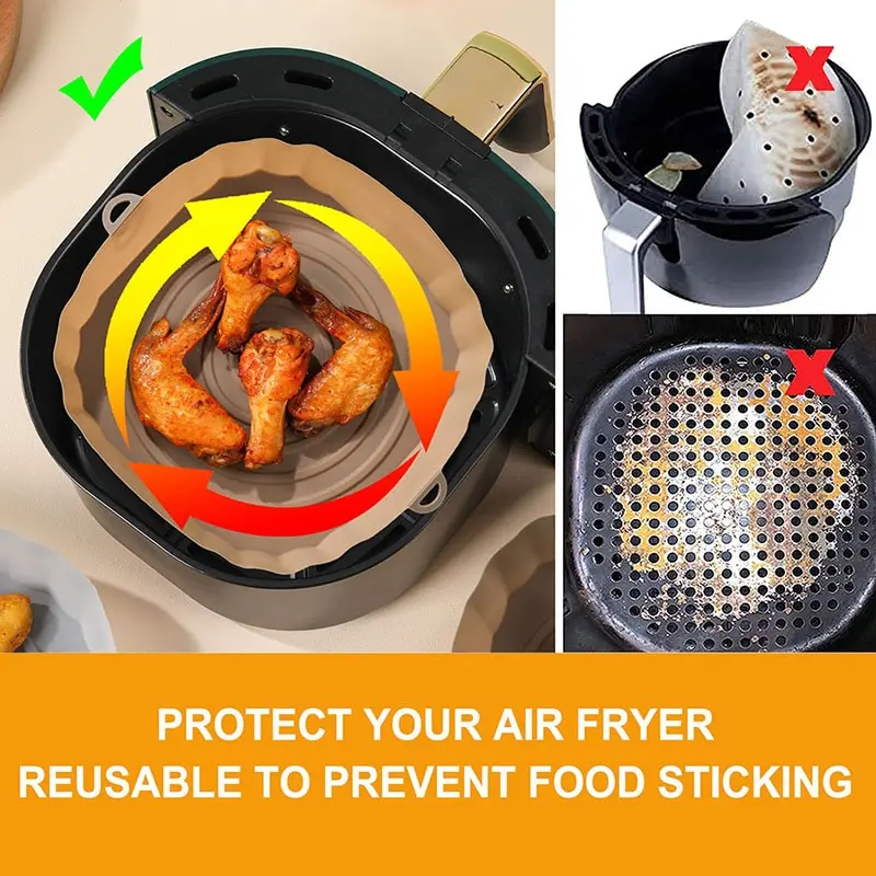 Air Fryer Liners Silicone Baking Tray Reusable Basket Mat Non Stick Round Microwave Pads Baking Mat Oven Air Fryer Liner