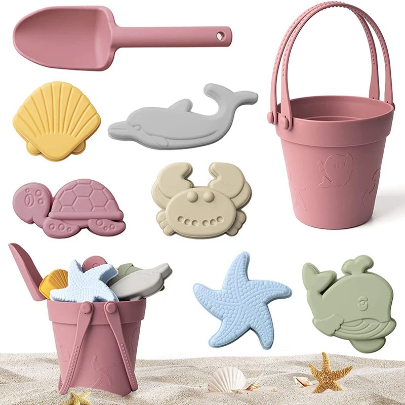 Summer Beach Bucket Toy Water and Sand Playing Toys Soft Silicon Sand Set Beach Game Parent-Children Interactive Tools 4-6 Years 4