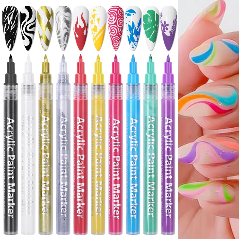 Nail Art Drawing Graffiti Pen Waterproof Painting Liner Brush DIY 3D Abstract Lines Fine Details Flower Pattern  Manicure Tools