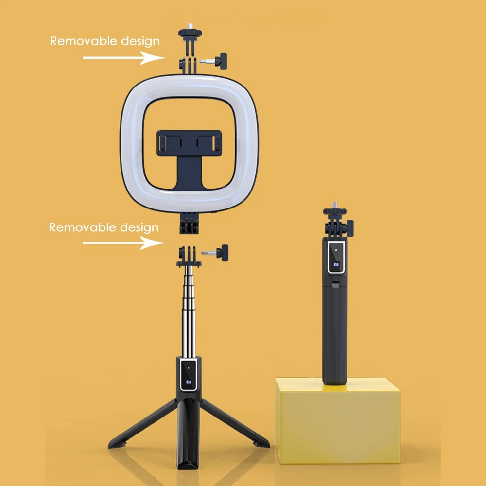 링 라이트 삼각대 스탠드 확장형 셀카봉, 브이로그 및 스마트폰용 분리형 리모컨, 6 인치