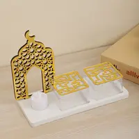 Acrylic Ramadan Candy Tray Dust-proof Hollow Design Eid Ornament Box with Electronic Candle Dessert Box For Fruits Candy Nuts 2