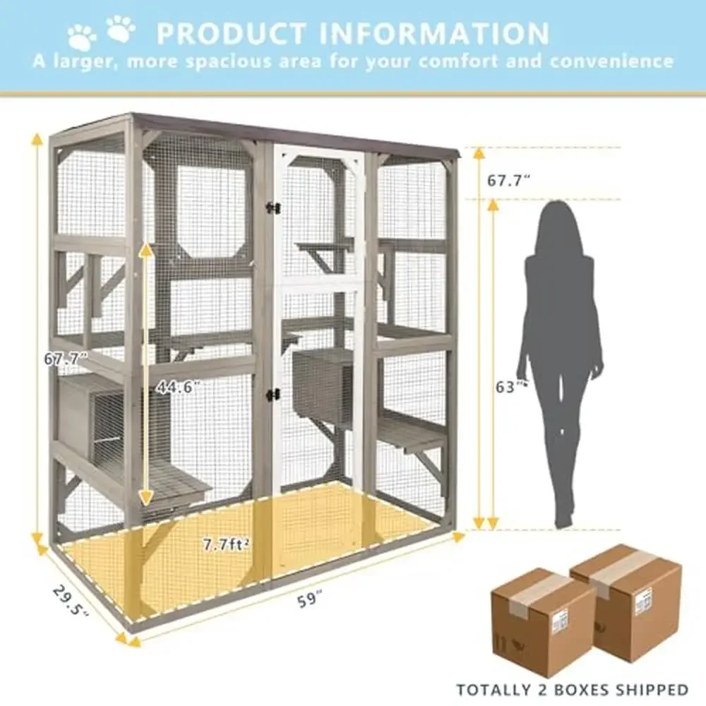 Outdoor Cat Enclosure House Cage Condo Playpen with Multi Platforms Waterproof Shelter Spacious Climbing Sunbathing Sturdy