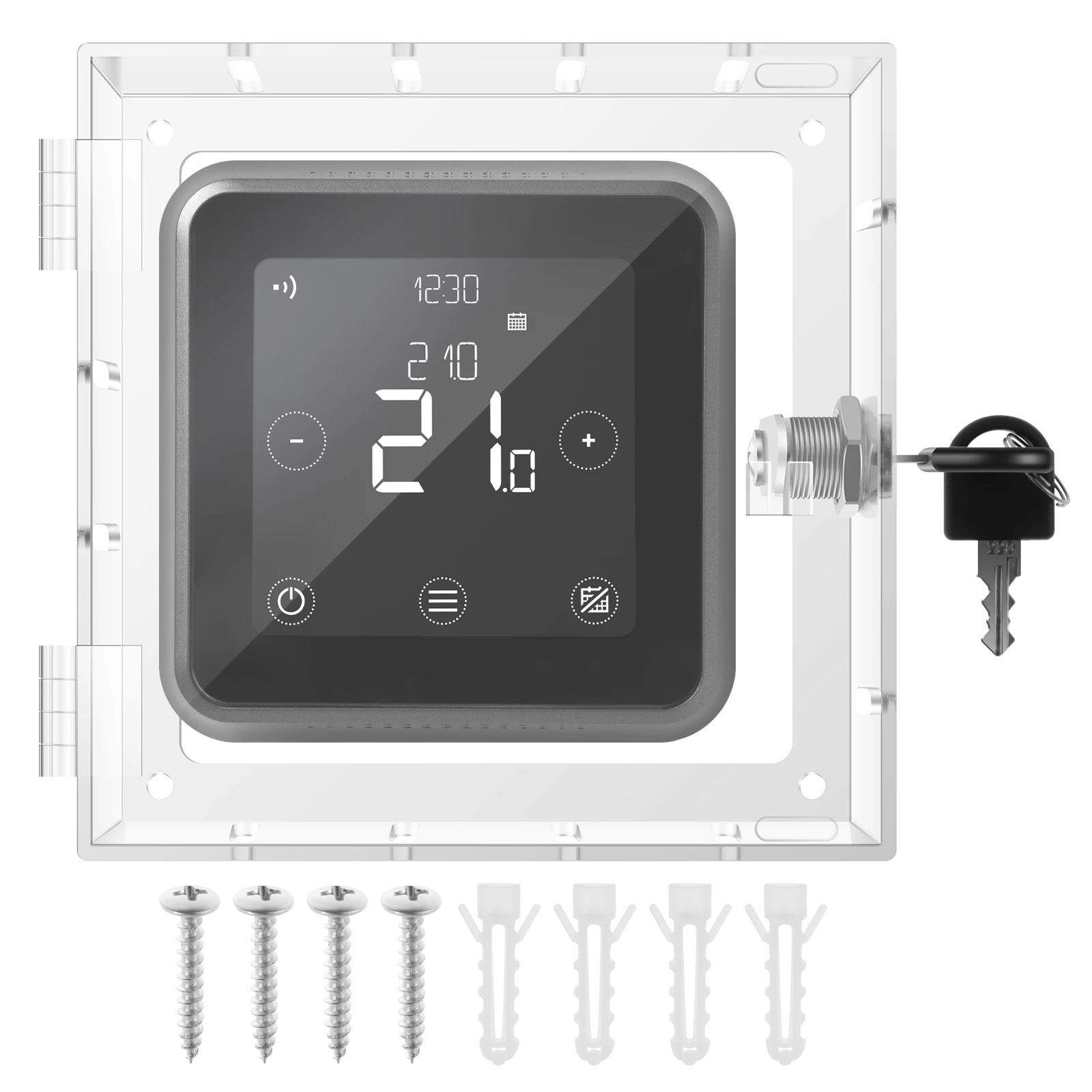 Wall Mount Thermostat Lock Box with Key Clear Acrylic Thermostat Cover with Lock Large Universal Guard Easy to Instal
