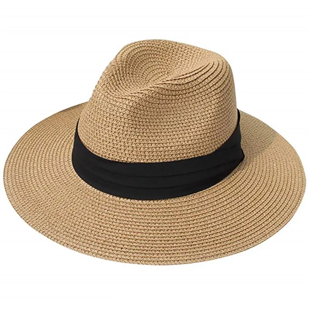 

Unisex Panama Hat Foldable Straw Hat Floppy Beach Travel Sun Hat for Summer