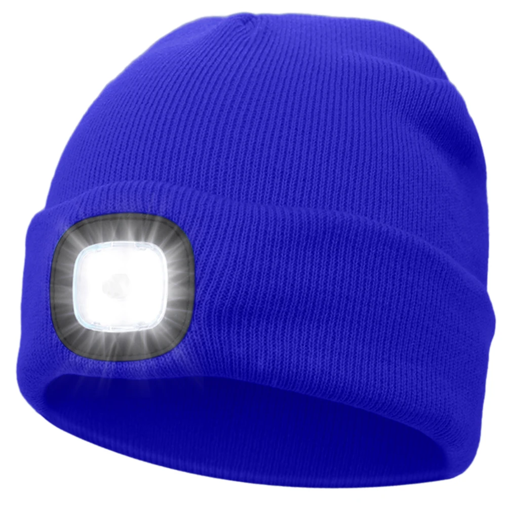 Head Flashlight USB Rechargeable Cap Light 3 Brightness Levels 4 LED Beanie Hat Hands Free Head Torch Gifts Dad Running Hiking