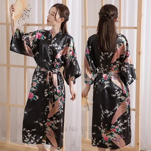 Chinese Women Print Silk Rayon Robes Long Sexy Nightgown Yukata Kimono Bath Gown Sleepwear Plus Size Bathrobes Intimate Lingerie women sleepwear silk robe sleepwear pajamas