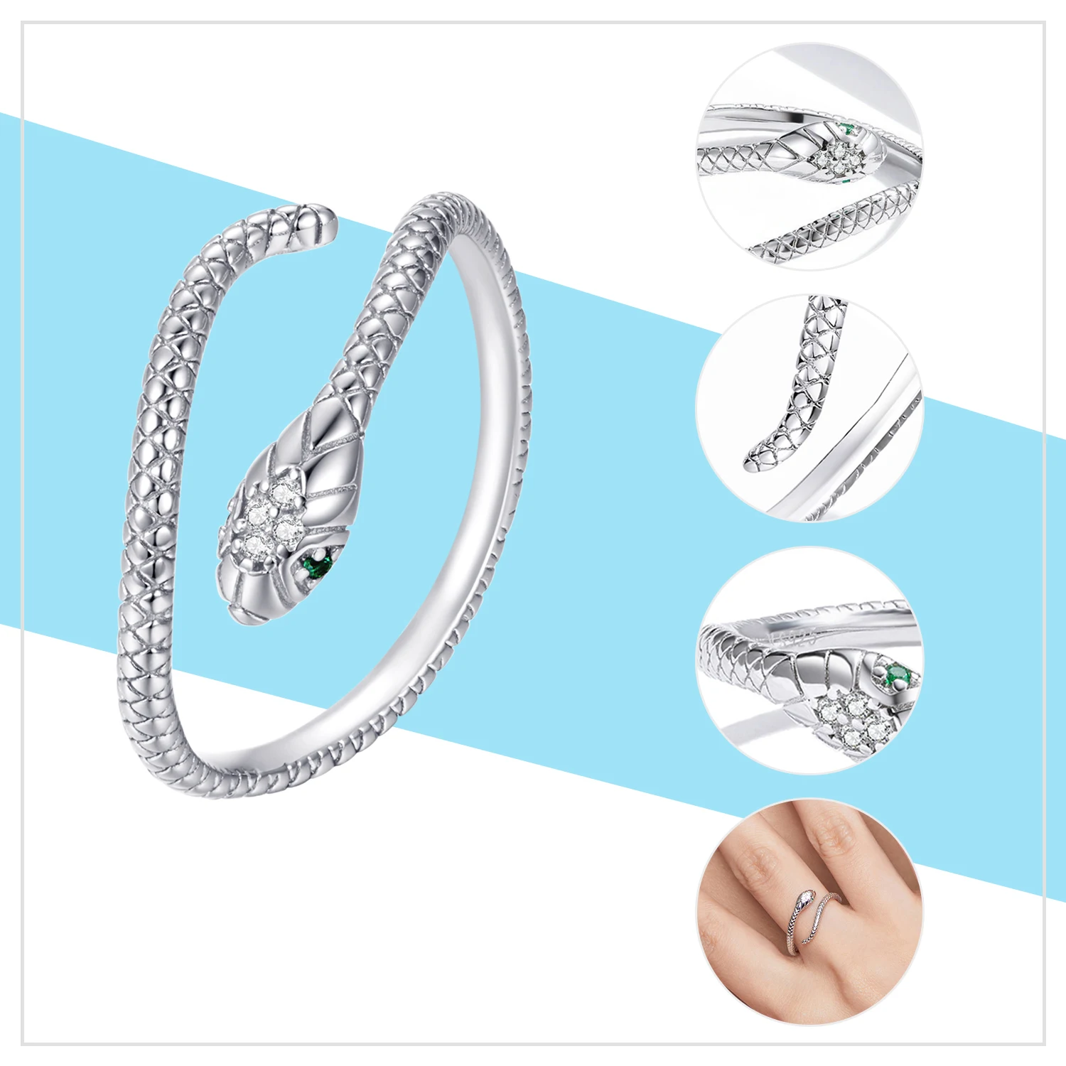 Elegant Adjustable Sterling Silver Zircon Open Ring