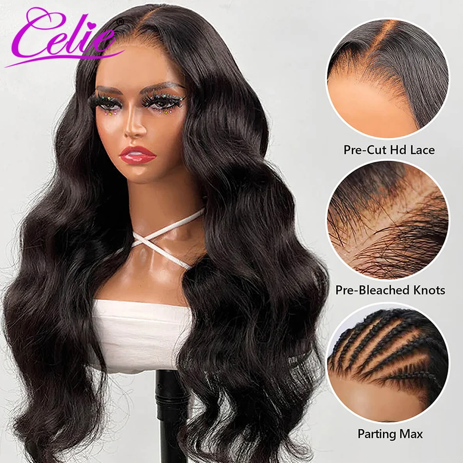 Celie 6x5 Wear&Go Glueless Body Wave Wig Pre-cut HD Lace Closure Wig 200 250 Density Pre Bleached&Plucked Human Hair Wigs