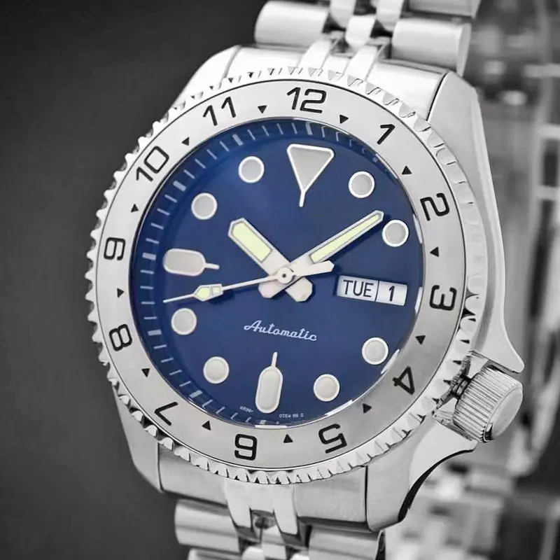 

41mm Skx 007 Watch Silver Clear Bottom Case Stainless Steel Sapphire Glass Dial Custom logo apply to NH36 3.8 o 'clock movement