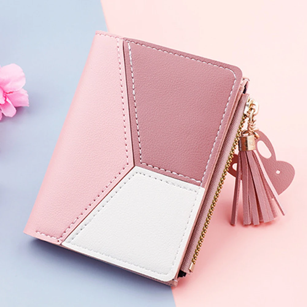 

Tri-Color Patchwork Wallet Multifunctional And Portable Money Clip A Perfect Gift Candy Color Handheld Bag Tassel Coin Purses