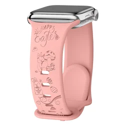 Floral Engraved Watch Band Bracelet Strap for 42 44 45 46 49 mm (Rabbit Pink)